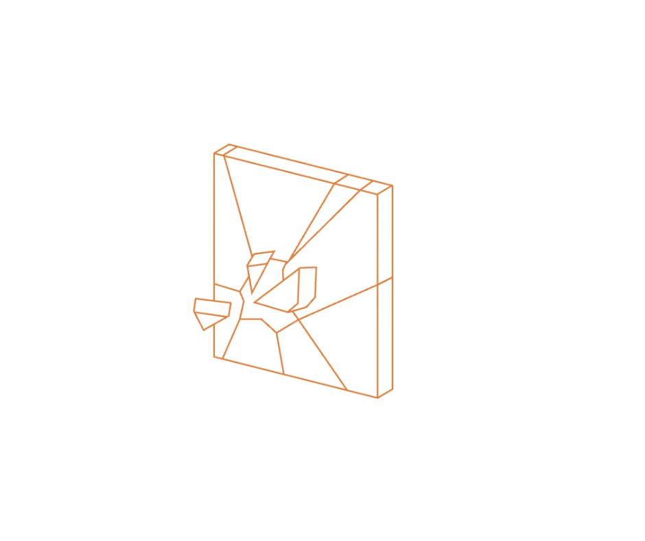 Ilustrácia črepín tepelne spevneného skla