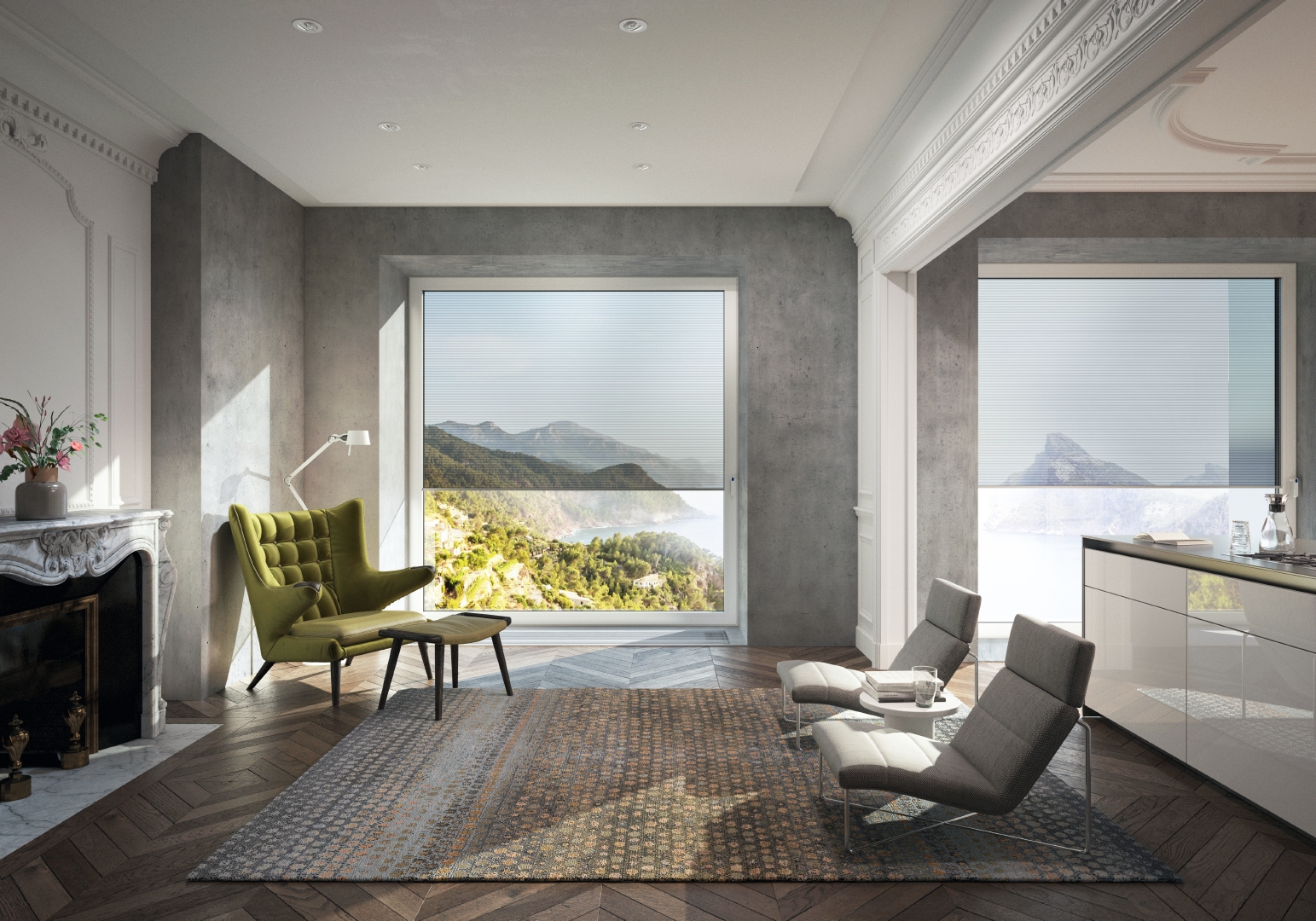 large windows with a view of nature