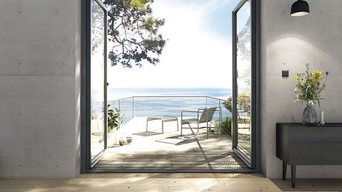 large outward-opening French window by Schüco.