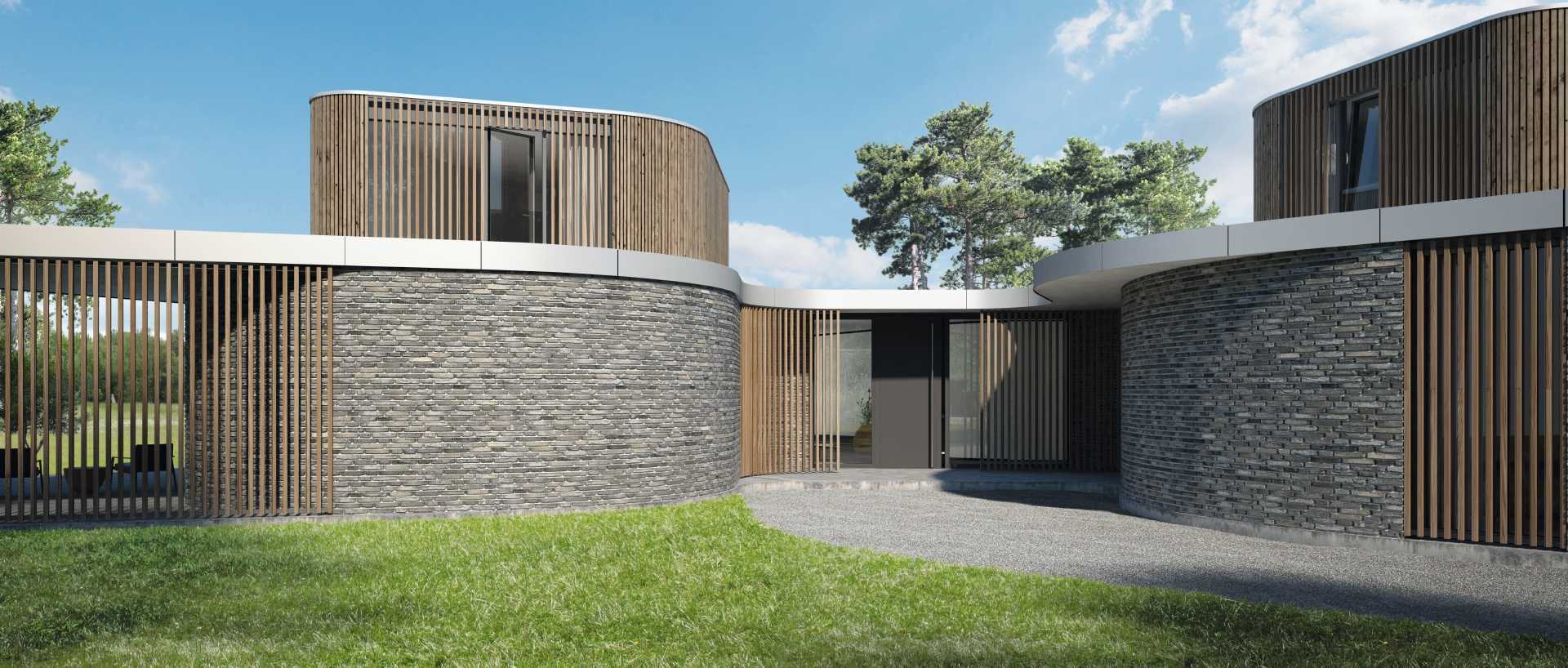 Stone, wood, and dark window frames – a combination that brings natural elegance and durability.