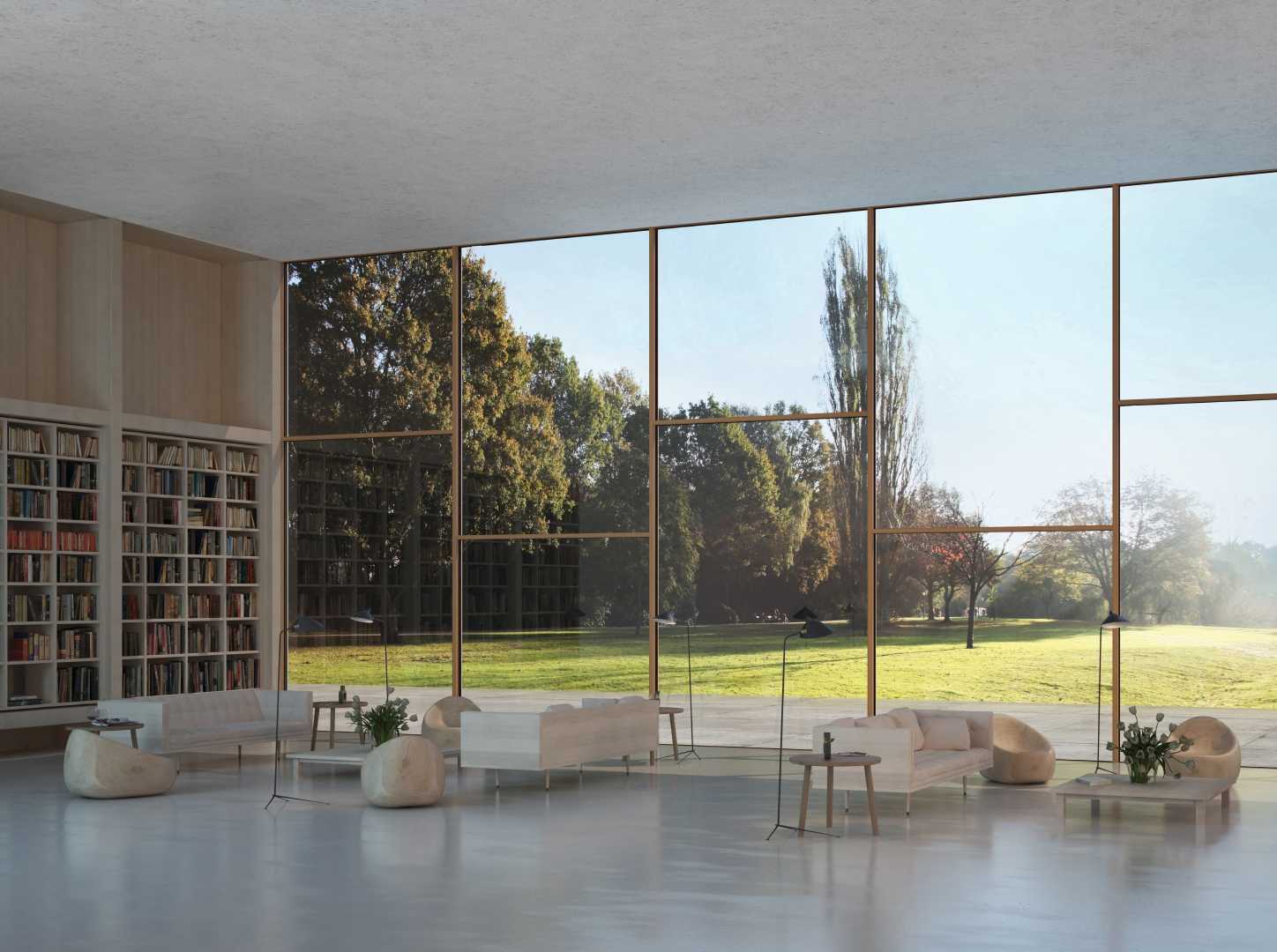The warm, earthy tone of aluminum frames creates a natural bridge between a minimalist interior and the vibrant greenery of the exterior. The window color subtly harmonizes with nature beyond the glass, while also imparting a sense of warmth and elegance to the space.